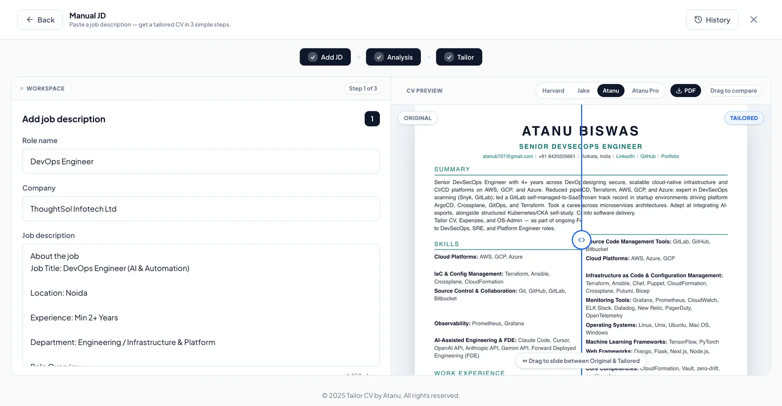 Manual JD — add a job description